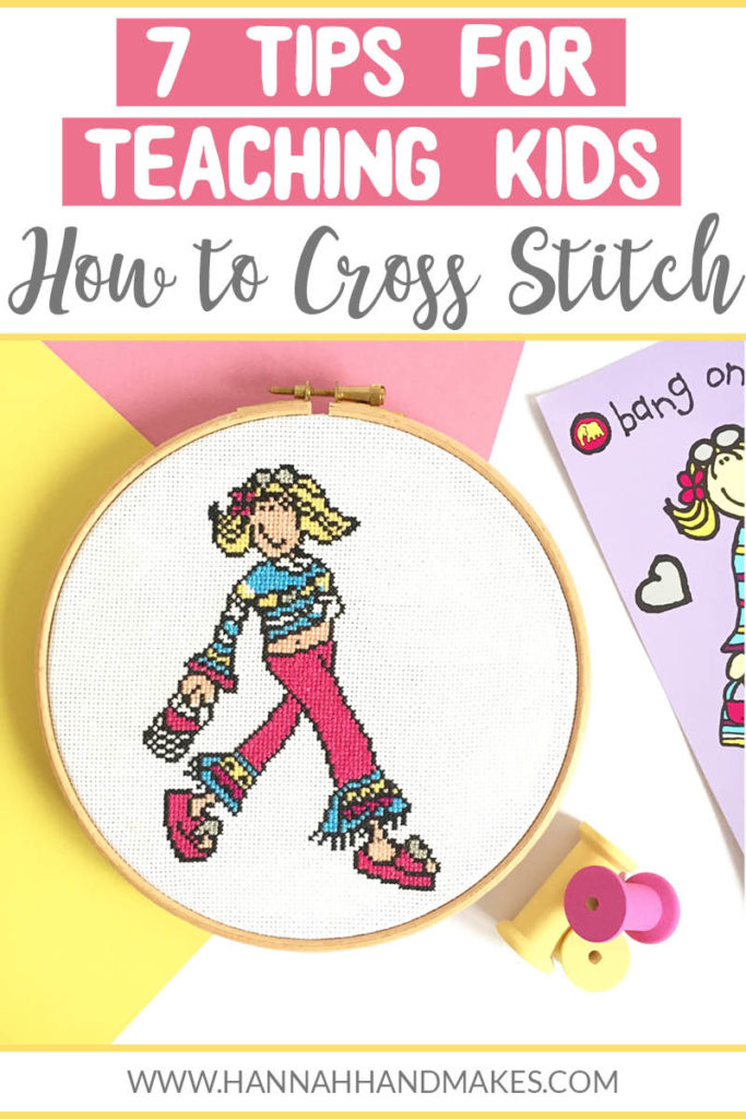 In this post, I am sharing my 7 tips on teaching kids how to cross stitch and sharing my reasons why I think it's good to teach kids cross stitch. 1. Give them freedom 2. Be present 3. Let them pick their supplies 4. Let them design their own cross stitch pattern 5. Be patient 6. Be ok with them not carrying on 7. Make it even more fun.